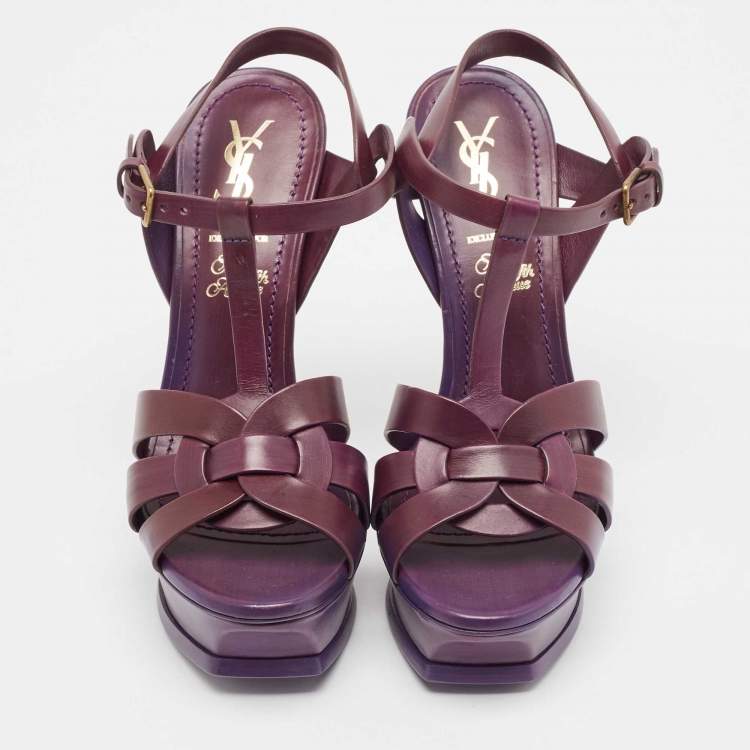 Pre Owned Yves Saint Laurent Purple Leather Tribute Sandals Size 37