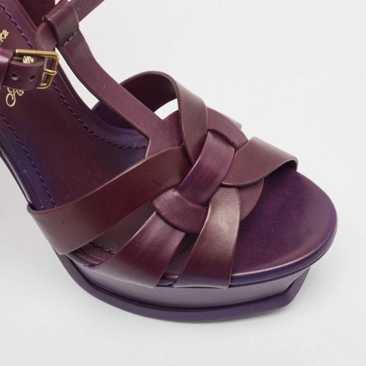 Pre Owned Yves Saint Laurent Purple Leather Tribute Sandals Size 37