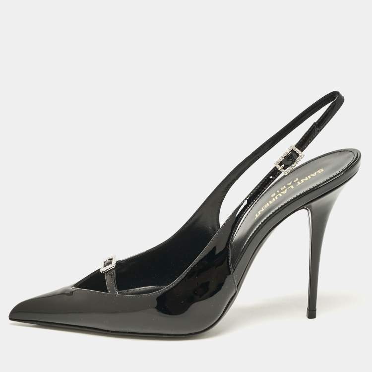 Pre Owned Saint Laurent Black Patent Leather Luna 105 Slingback Pumps Size 38.5