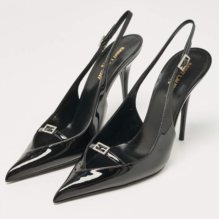 Saint Laurent Black Patent Leather Luna 105 Slingback Pumps
