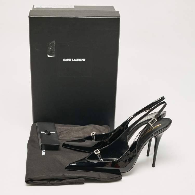 Pre Owned Saint Laurent Black Patent Leather Luna 105 Slingback Pumps Size 38.5