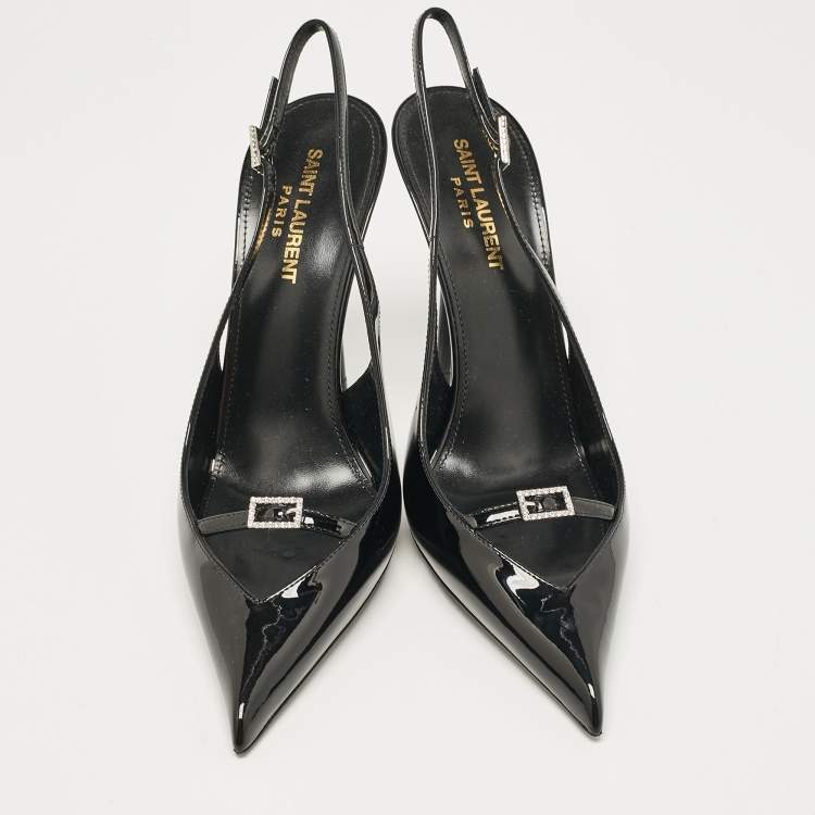 Pre Owned Saint Laurent Black Patent Leather Luna 105 Slingback Pumps Size 38.5