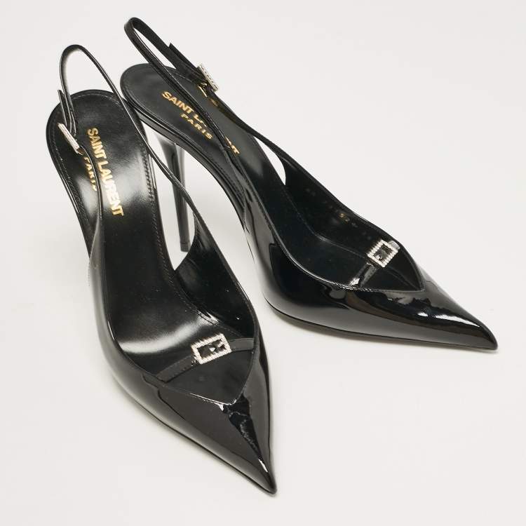 Pre Owned Saint Laurent Black Patent Leather Luna 105 Slingback Pumps Size 38.5