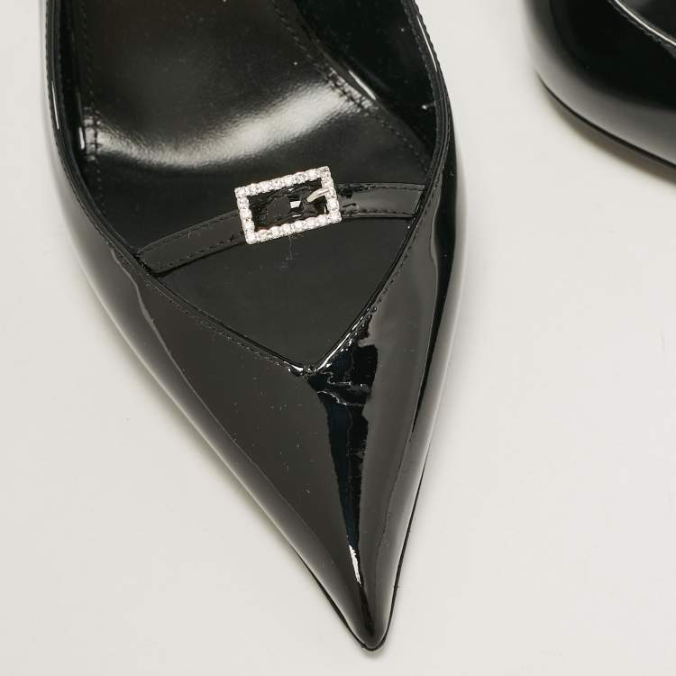 Pre Owned Saint Laurent Black Patent Leather Luna 105 Slingback Pumps Size 38.5