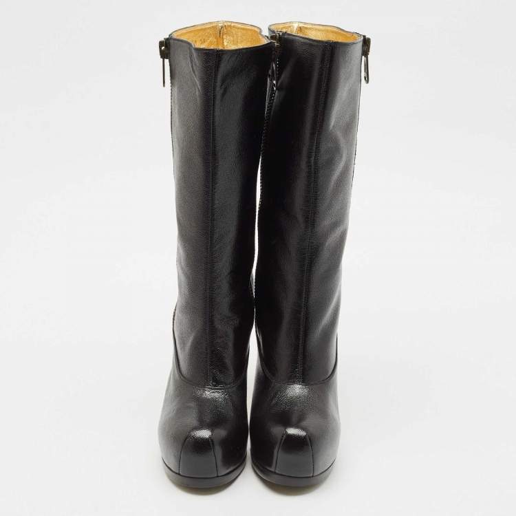 Pre Owned Yves Saint Laurent Black Leather Tribtoo Platform Ankle Boots Size 39