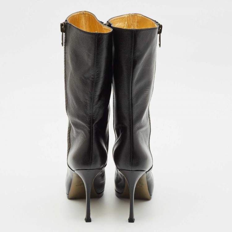 Pre Owned Yves Saint Laurent Black Leather Tribtoo Platform Ankle Boots Size 39