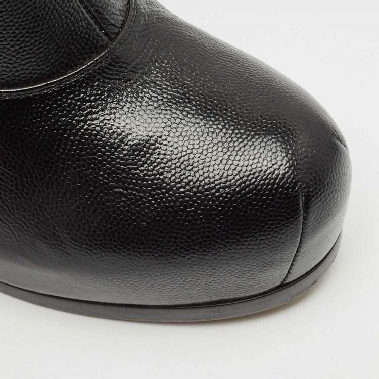 Pre Owned Yves Saint Laurent Black Leather Tribtoo Platform Ankle Boots Size 39