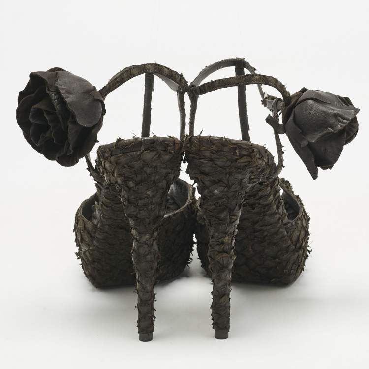 Pre Owned Yves Saint Laurent  Dark Brown Python Platform Sandals Size 39.5