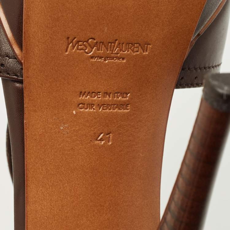 Pre Owned Yves Saint Laurent Brown Leather Ankle Strap Sandals Size 41