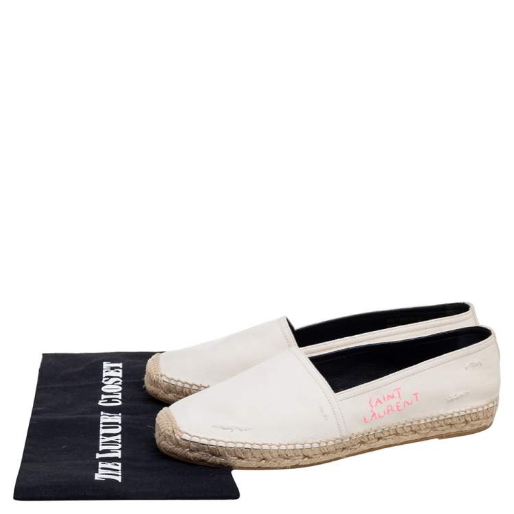 Pre Owned Saint Laurent Ivory Canvas Embroidered Logo Flat Espadrilles Size 40