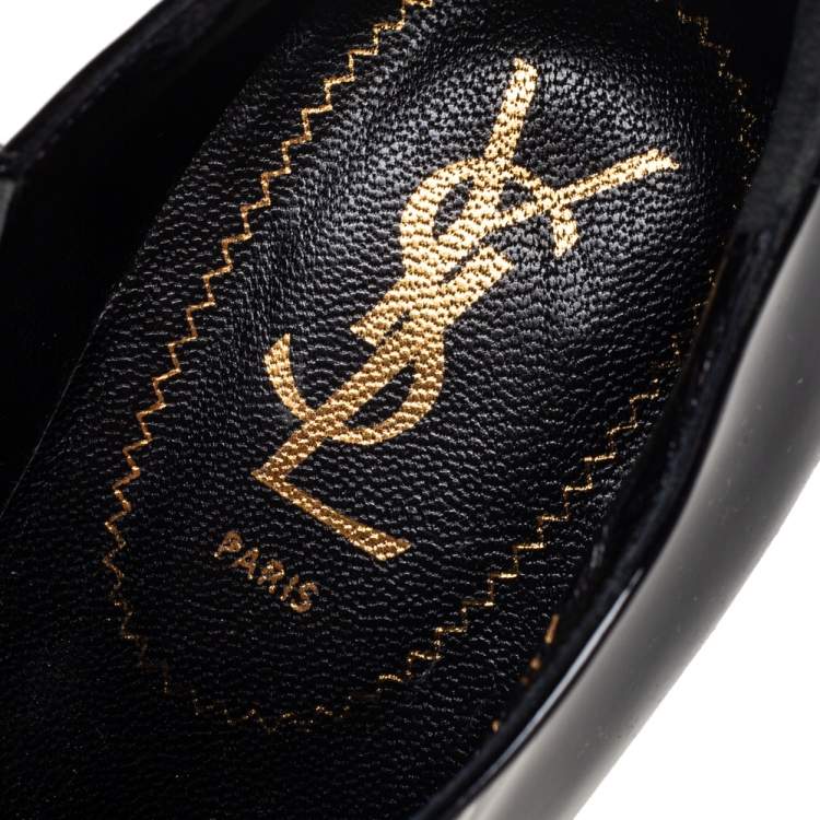 Pre Owned Yves Saint Laurent Black Patent Leather Booties Size 39