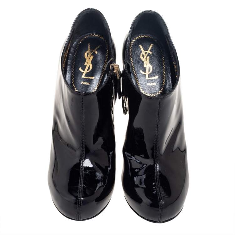 Pre Owned Yves Saint Laurent Black Patent Leather Booties Size 39