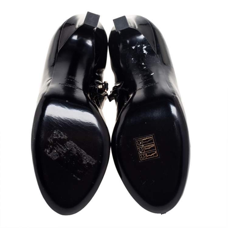 Pre Owned Yves Saint Laurent Black Patent Leather Booties Size 39