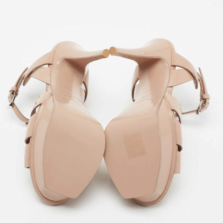 Pre Owned Yves Saint Laurent Beige Patent Leather Tribute Platform Sandals Size 35.5