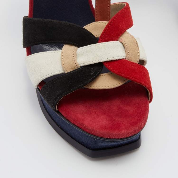 Pre Owned Yves Saint Laurent Multicolor Suede Tribute Platform Sandals Size 38