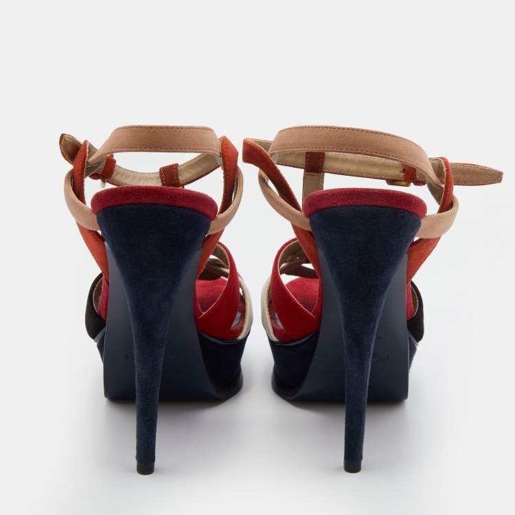 Pre Owned Yves Saint Laurent Multicolor Suede Tribute Platform Sandals Size 38