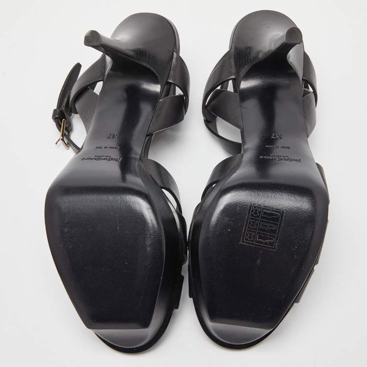 Pre Owned Yves Saint Laurent Black Leather Tribute Sandals Size 37