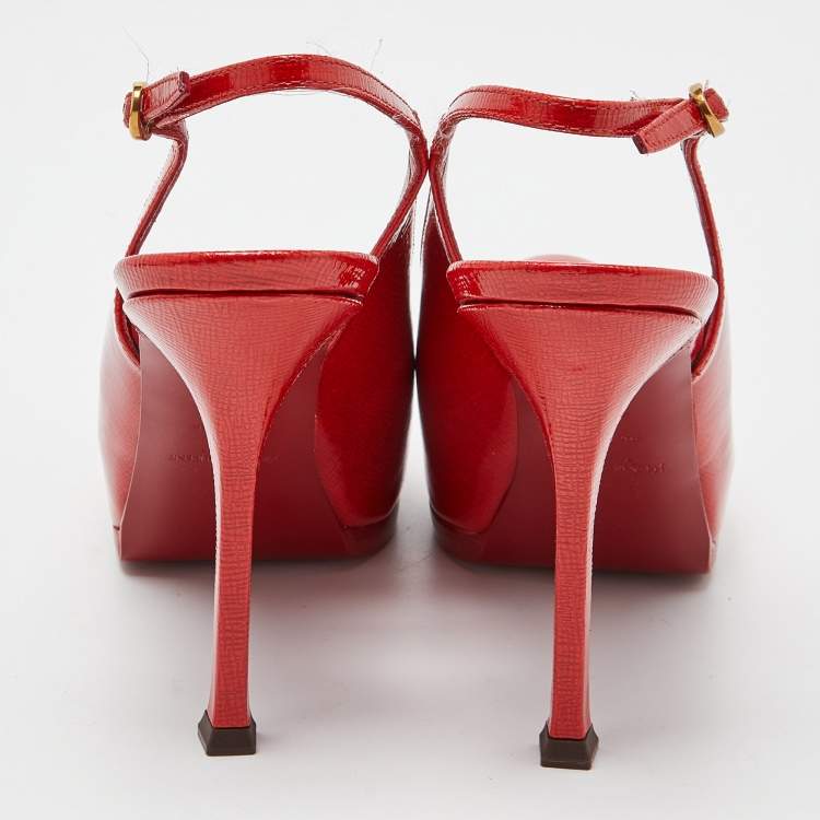 Pre Owned Yves Saint Laurent Red Patent Leather Tribtoo Slingback Pumps Size 36.5