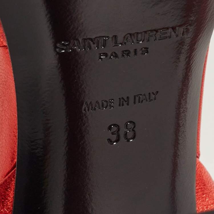 Pre Owned Yves Saint Laurent Red Leather Knotted Ankle Wrap Sandals Size 38