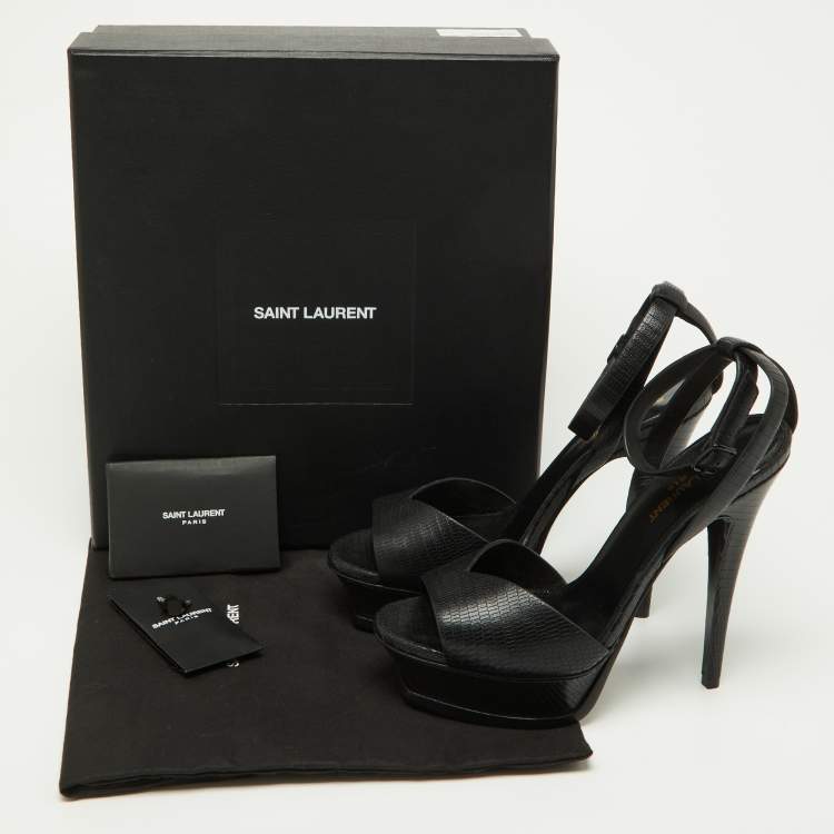 Pre Owned Saint Laurent Black Leather Tribute Ankle Strap Sandals Size 38
