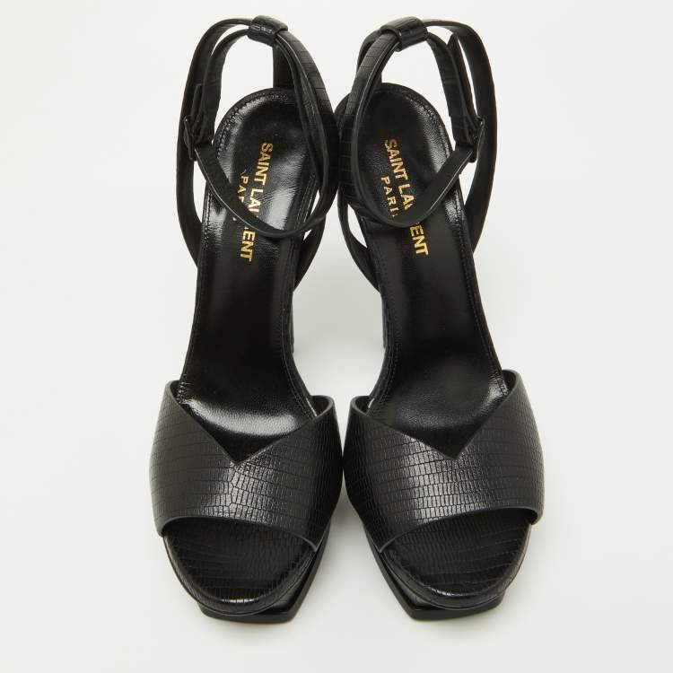 Pre Owned Saint Laurent Black Leather Tribute Ankle Strap Sandals Size 38