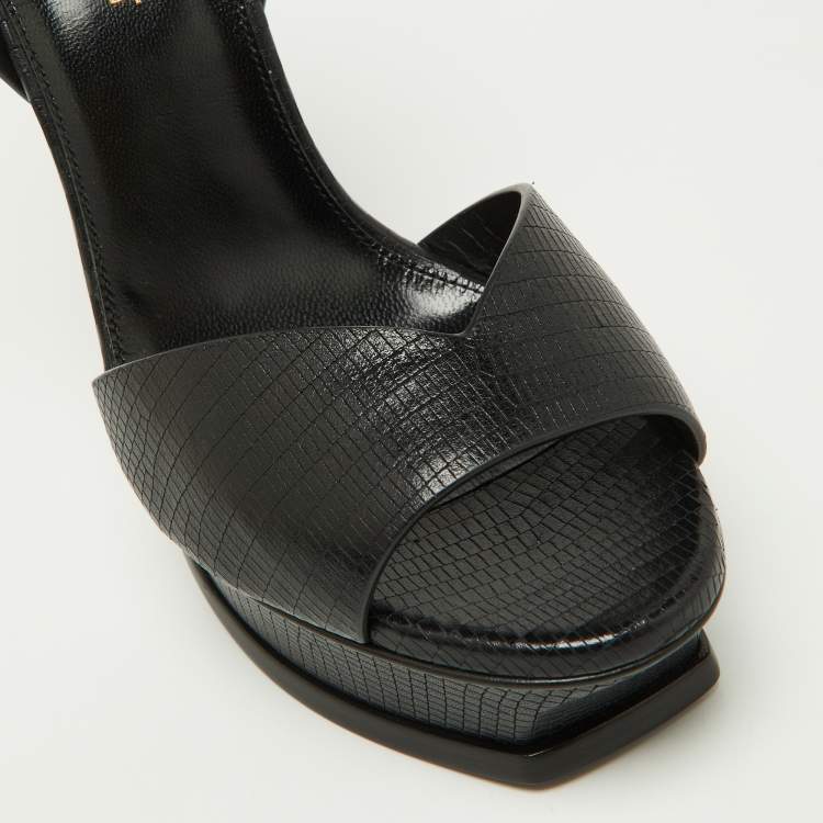 Pre Owned Saint Laurent Black Leather Tribute Ankle Strap Sandals Size 38