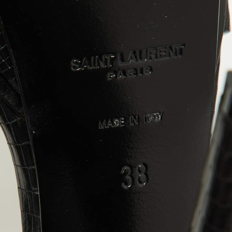 Pre Owned Saint Laurent Black Leather Tribute Ankle Strap Sandals Size 38