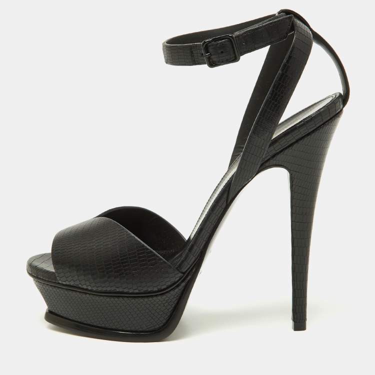Pre Owned Saint Laurent Black Leather Tribute Ankle Strap Sandals Size 38
