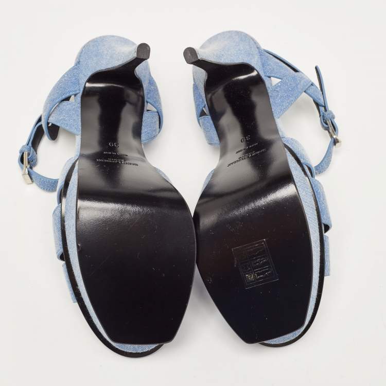 Pre Owned Yves Saint Laurent Blue Denim Tribute Ankle Strap Sandals Size 39