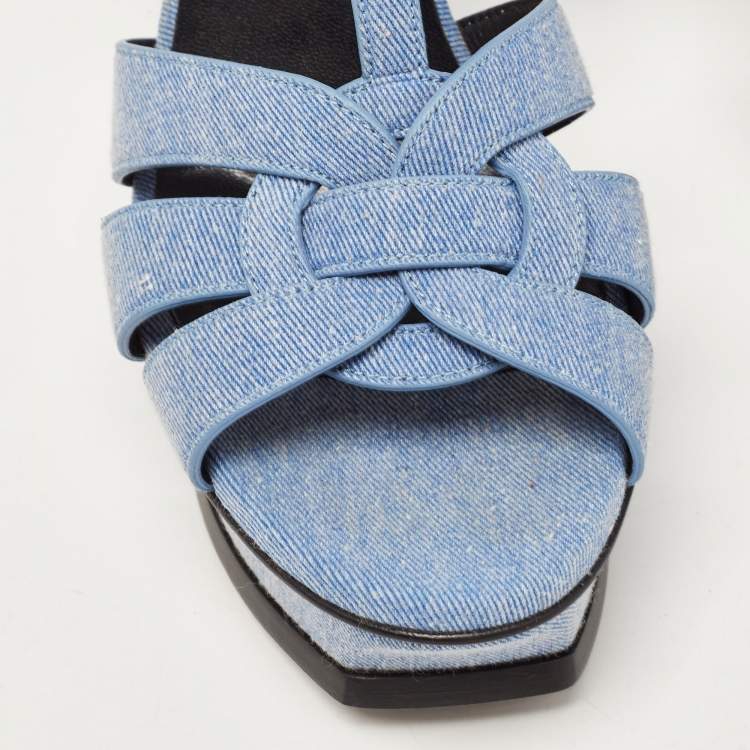 Pre Owned Yves Saint Laurent Blue Denim Tribute Ankle Strap Sandals Size 39
