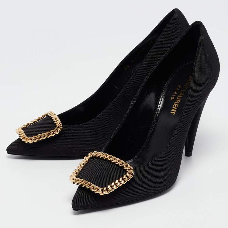 Pre Owned Yves Saint Laurent Black Canvas Pointed Toe Pumps Size 37