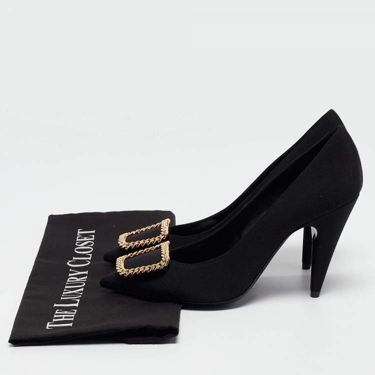 Pre Owned Yves Saint Laurent Black Canvas Pointed Toe Pumps Size 37
