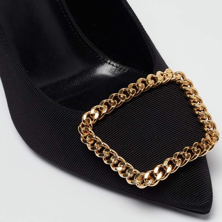 Pre Owned Yves Saint Laurent Black Canvas Pointed Toe Pumps Size 37