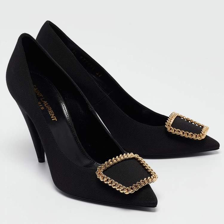 Pre Owned Yves Saint Laurent Black Canvas Pointed Toe Pumps Size 37