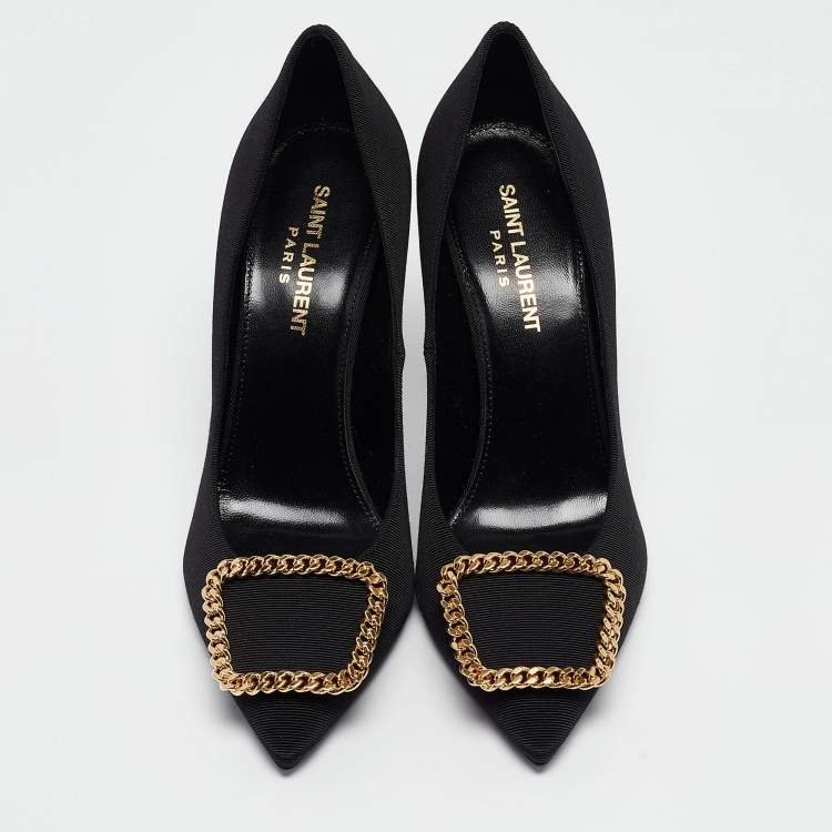 Pre Owned Yves Saint Laurent Black Canvas Pointed Toe Pumps Size 37