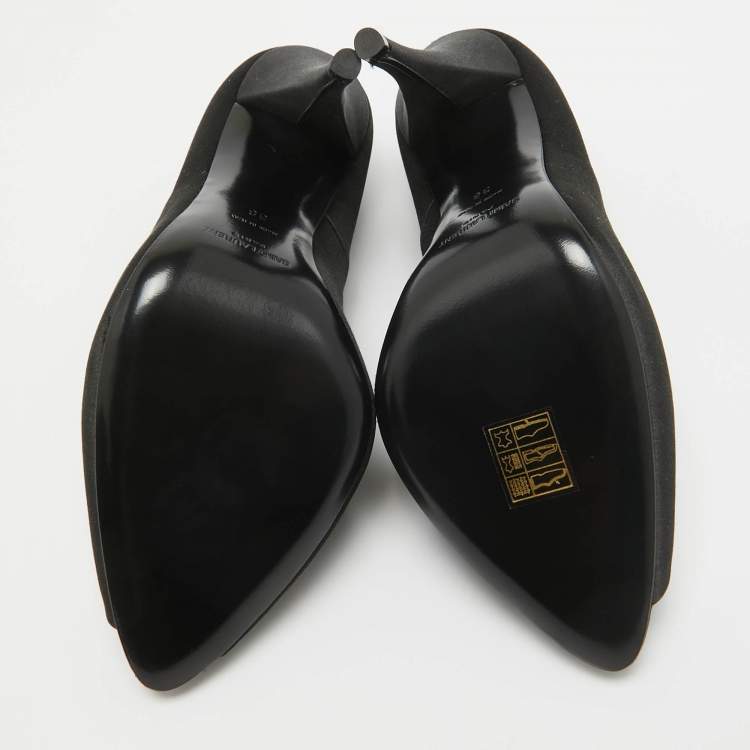 مملوكة مسبقًا Saint Laurent Black Satin Franky 115 Peep Toe Pumps Size 38