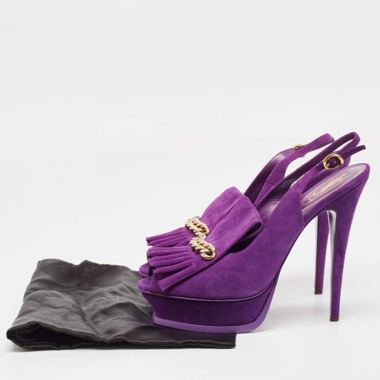 Pre Owned Yves Saint Laurent Purple Suede Slingback Platform Sandals Size 41