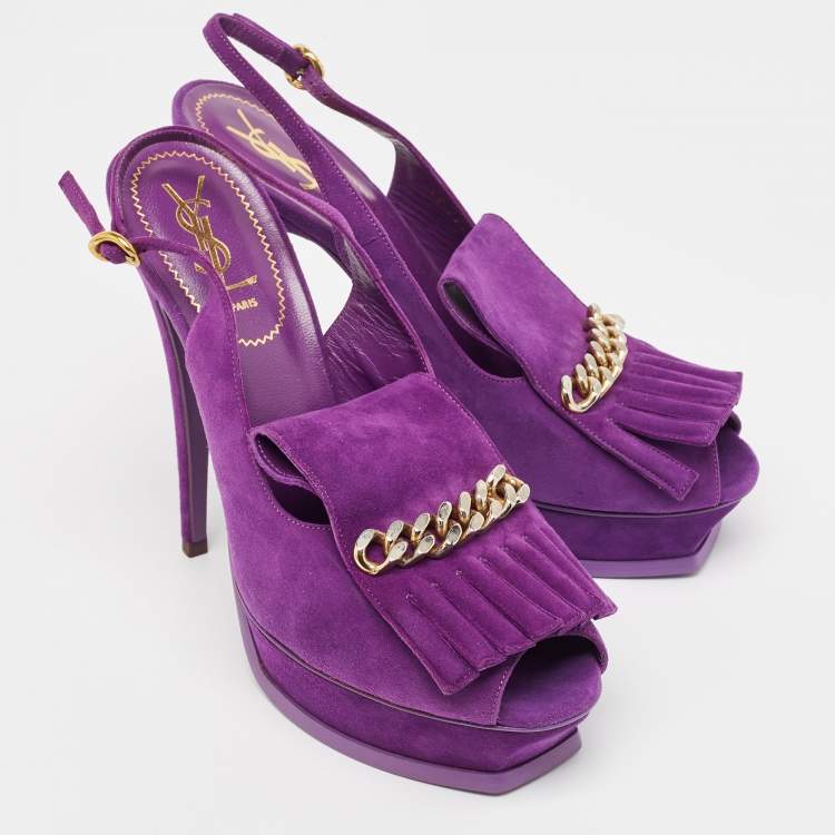 Pre Owned Yves Saint Laurent Purple Suede Slingback Platform Sandals Size 41