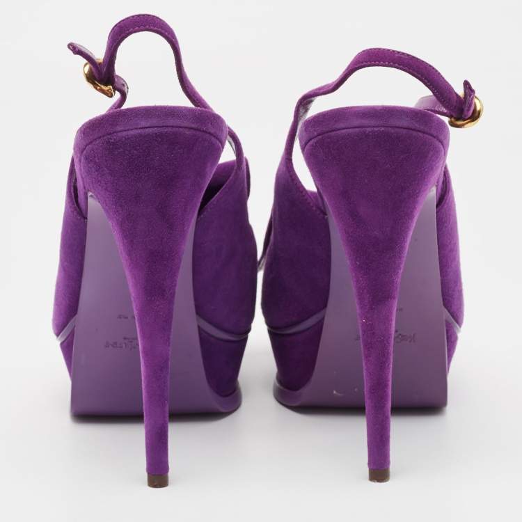 Pre Owned Yves Saint Laurent Purple Suede Slingback Platform Sandals Size 41