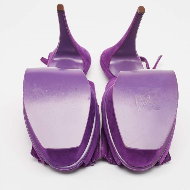 Pre Owned Yves Saint Laurent Purple Suede Slingback Platform Sandals Size 41