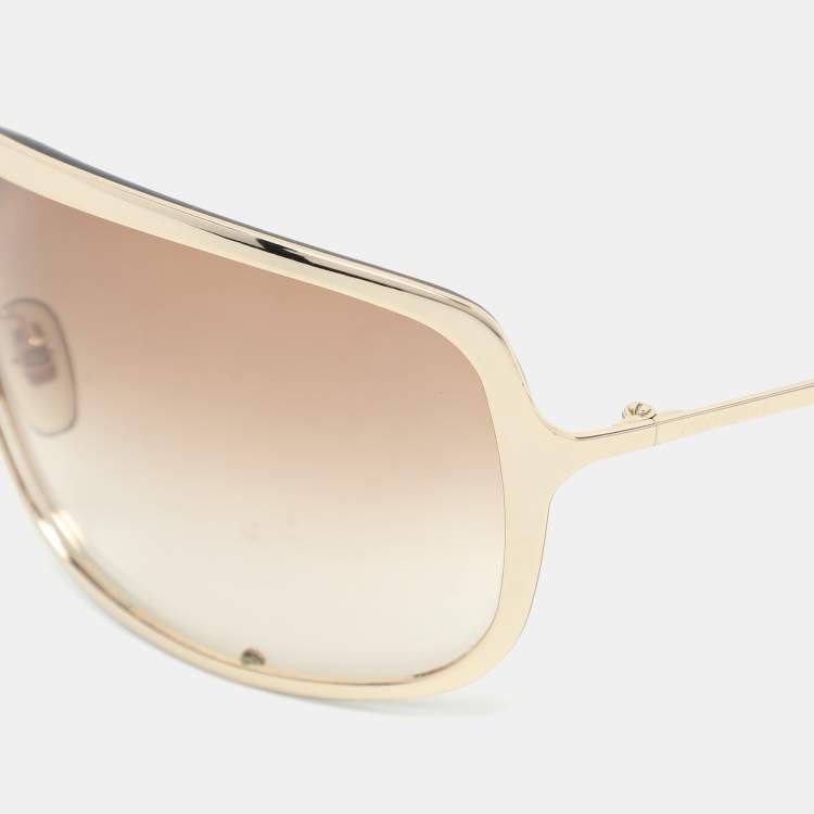 Pre Owned Yves Saint Laurent Gold/Brown 6145/S Oversized Sunglasses