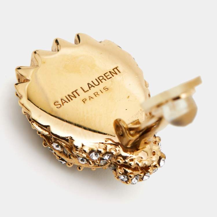 Pre Owned Yves Saint Laurent Gold Tone Crystal Embellished Clip-On Earrings