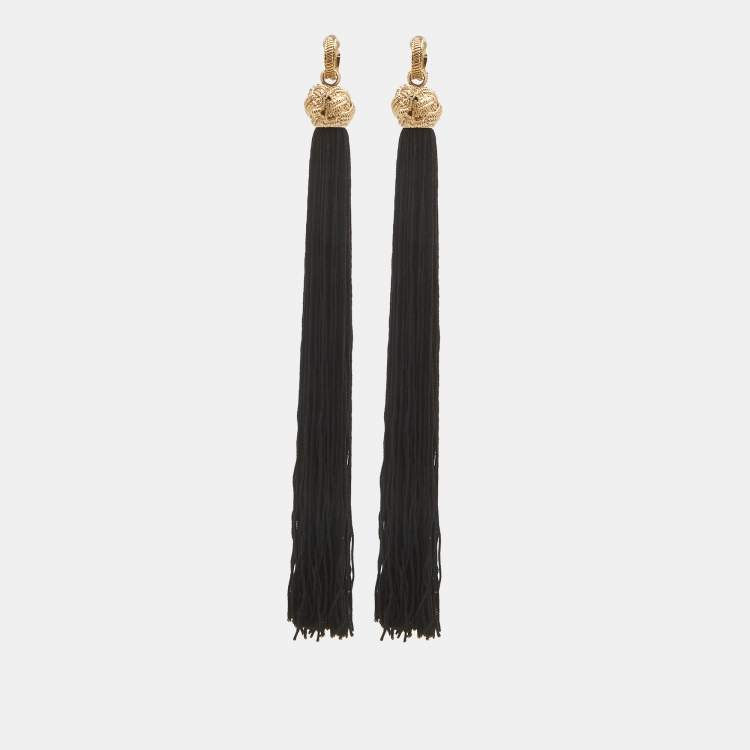 Pre Owned Yves Saint Laurent Fabric Gold Tone Earrings