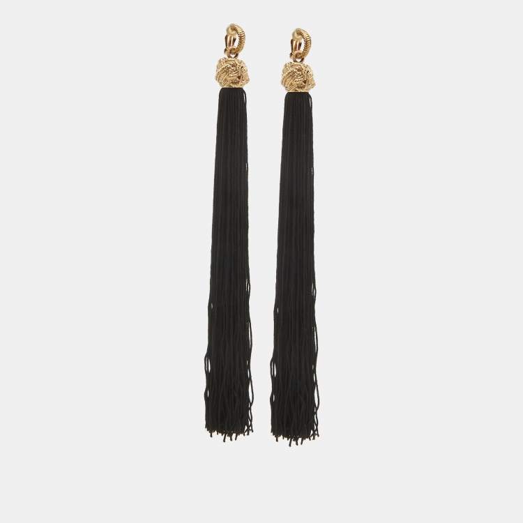 Pre Owned Yves Saint Laurent Fabric Gold Tone Earrings