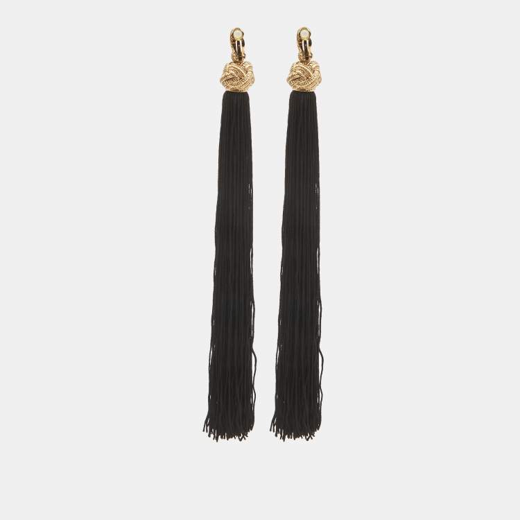 Pre Owned Yves Saint Laurent Fabric Gold Tone Earrings
