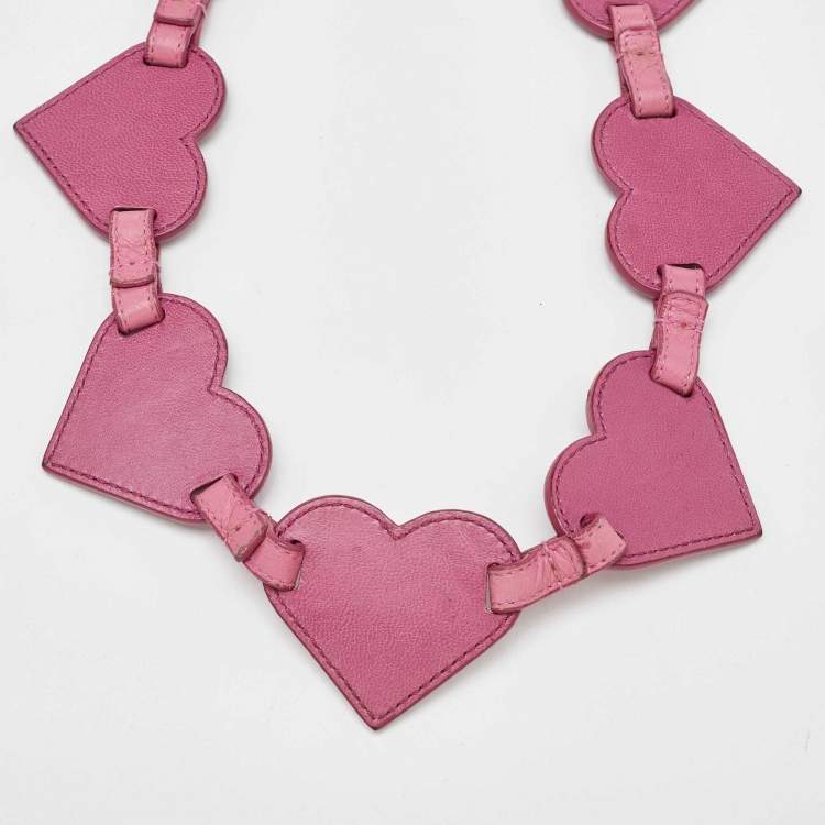 Pre Owned Yves Saint Laurent Pink Heart Chain Belt 100CM