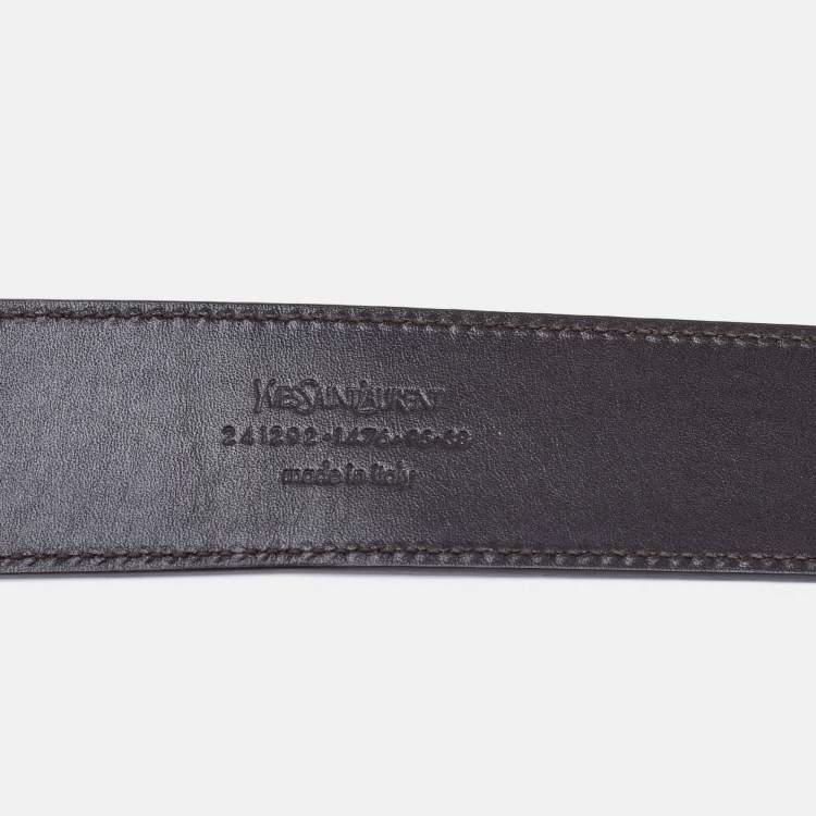 Pre Owned Yves Saint Laurent Dark Brown Leather Y Buckle Belt 95CM