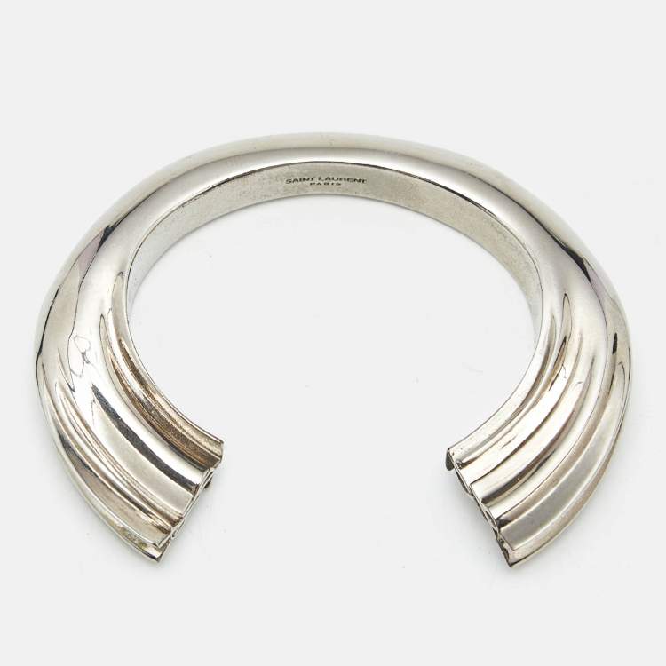 Pre Owned Yves Saint Laurent  Silver Tone Open Cuff Bracelet