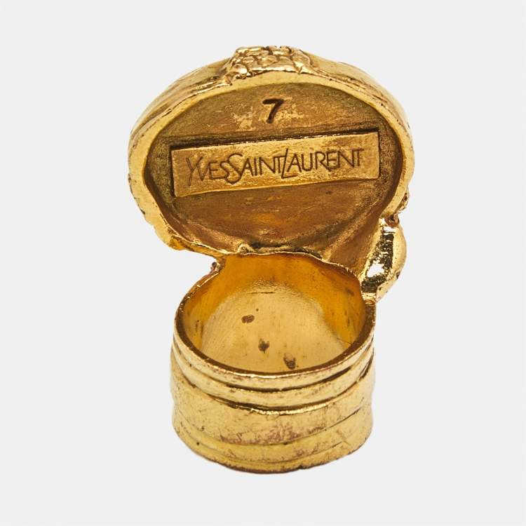 Pre Owned Yves Saint Laurent Arty Multi Color Glass Cabochon Gold Tone Ring Size 54