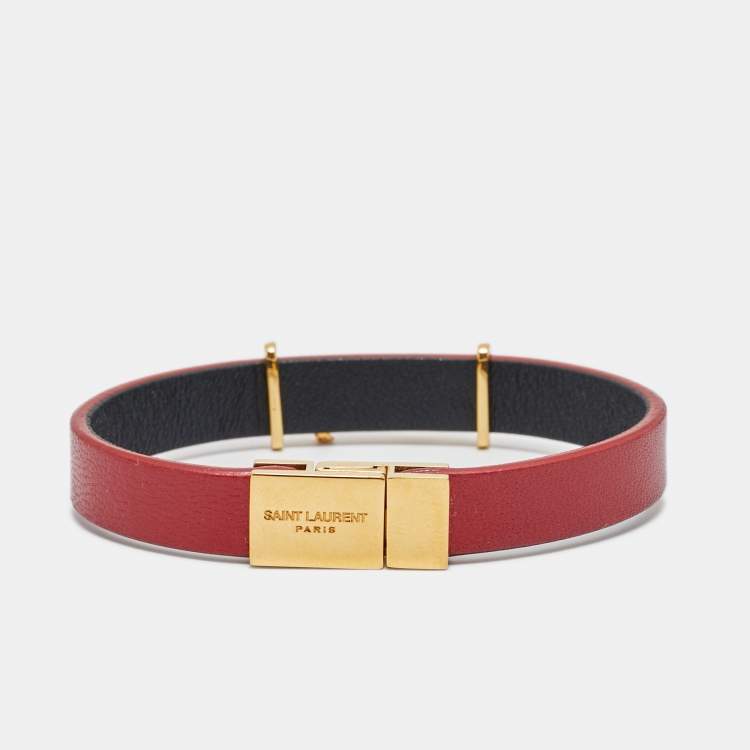 Pre Owned Yves Saint Laurent Opyum Leather Gold Tone Bracelet